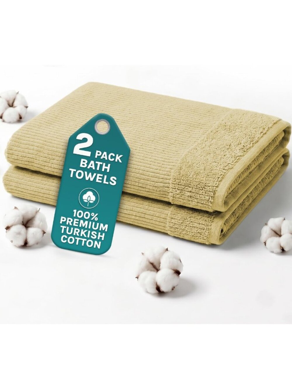 Soft & Absorbent 100% Turkish Cotton Bath Towels - Quick-Dry, Ribbed, 2 Pack